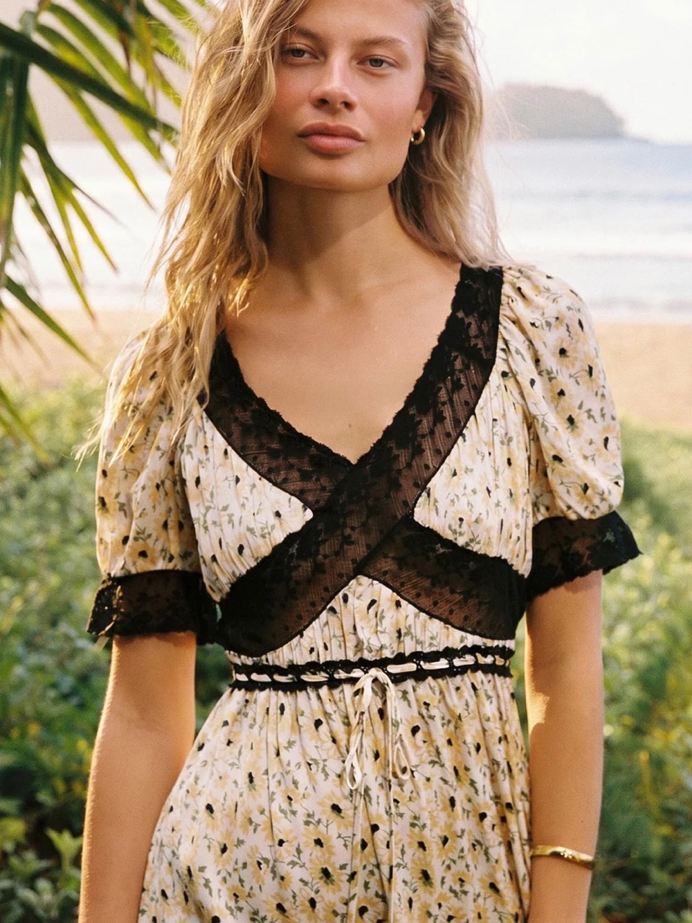 NWT Christy Dawn Esmeralda Dress Sunflower Sunshine Size Large New Silk Lace - Picture 2 of 12